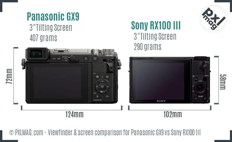 Panasonic GX9 vs Sony RX100 III Screen and Viewfinder comparison