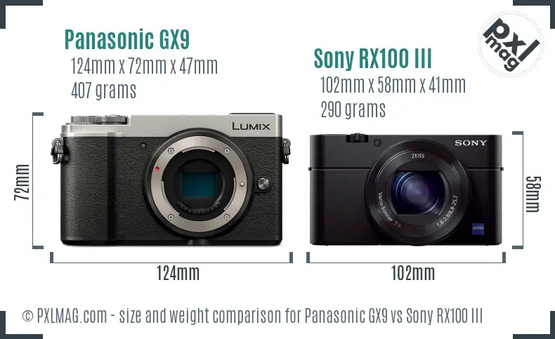 Panasonic GX9 vs Sony RX100 III size comparison