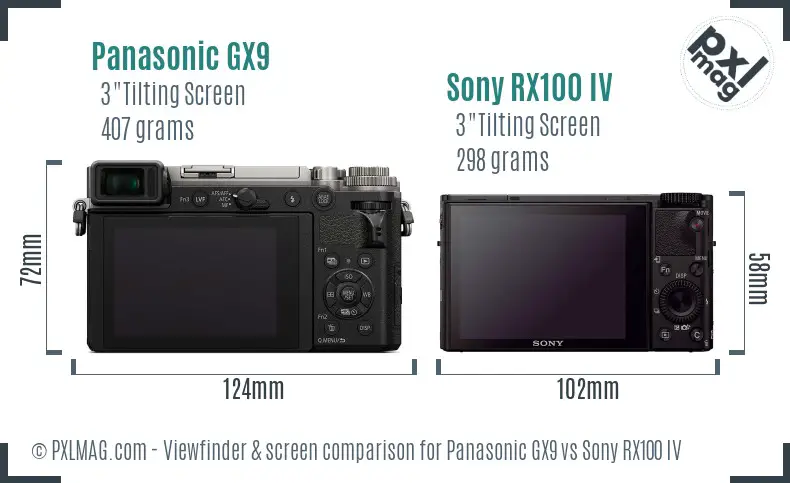 Panasonic GX9 vs Sony RX100 IV Screen and Viewfinder comparison