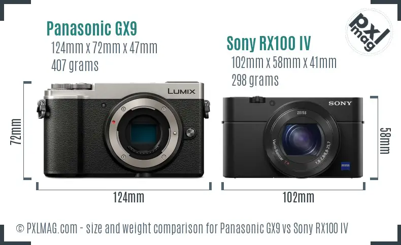 Panasonic GX9 vs Sony RX100 IV size comparison
