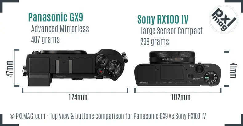 Panasonic GX9 vs Sony RX100 IV top view buttons comparison