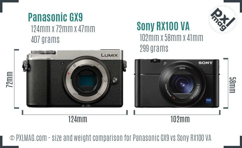 Panasonic GX9 vs Sony RX100 VA size comparison