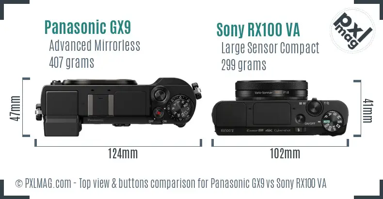 Panasonic GX9 vs Sony RX100 VA top view buttons comparison
