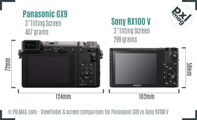 Panasonic GX9 vs Sony RX100 V Screen and Viewfinder comparison
