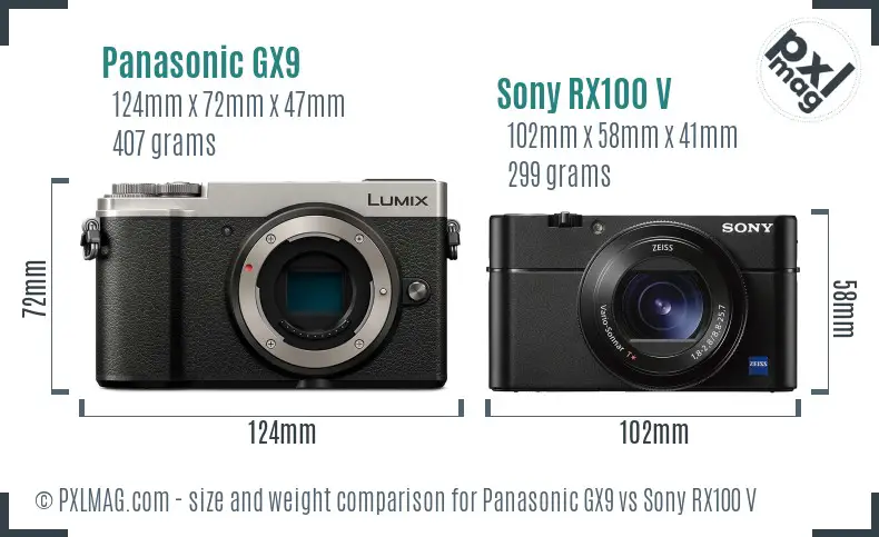 Panasonic GX9 vs Sony RX100 V size comparison