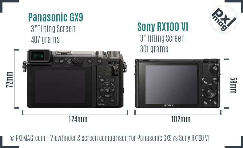 Panasonic GX9 vs Sony RX100 VI Screen and Viewfinder comparison