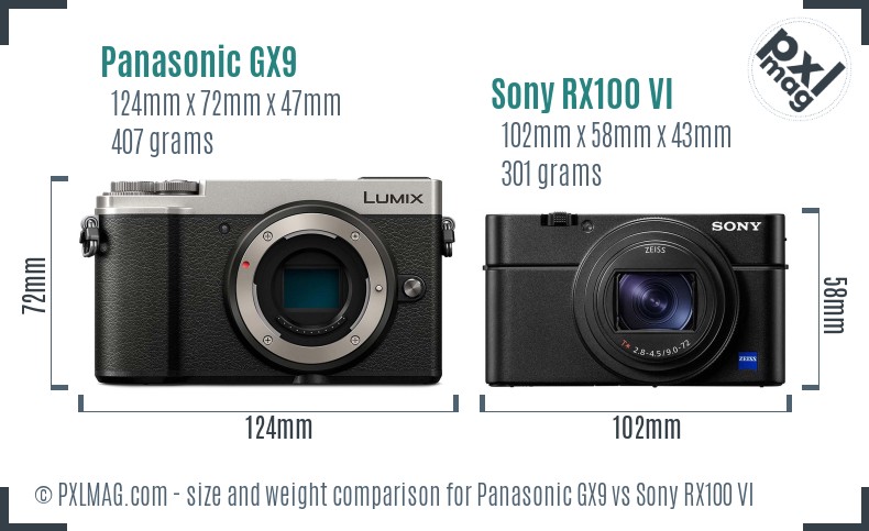 Panasonic GX9 vs Sony RX100 VI size comparison Panasonic GX9 vs Sony RX100 VI size comparison