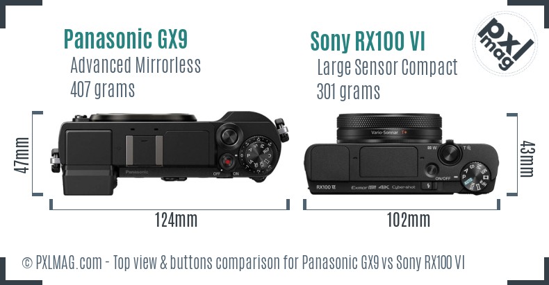 Panasonic GX9 vs Sony RX100 VI top view buttons comparison