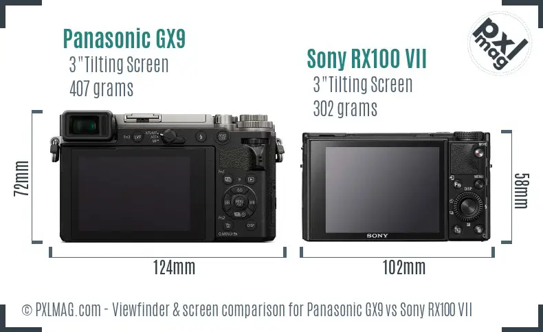 Panasonic GX9 vs Sony RX100 VII Screen and Viewfinder comparison