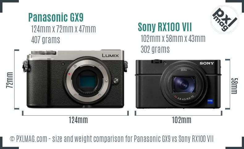 Panasonic GX9 vs Sony RX100 VII size comparison