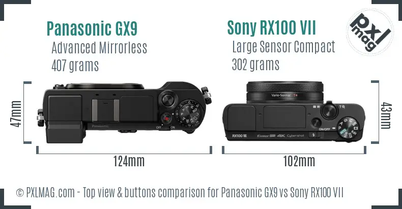 Panasonic GX9 vs Sony RX100 VII top view buttons comparison