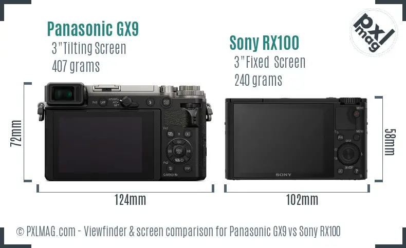 Panasonic GX9 vs Sony RX100 Screen and Viewfinder comparison