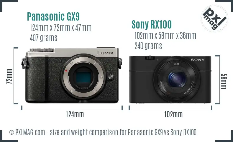 Panasonic GX9 vs Sony RX100 size comparison
