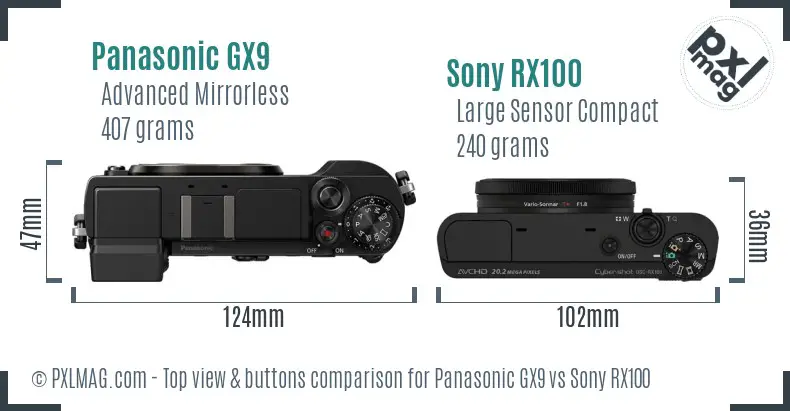 Panasonic GX9 vs Sony RX100 top view buttons comparison
