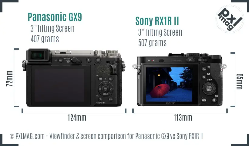 Panasonic GX9 vs Sony RX1R II Screen and Viewfinder comparison