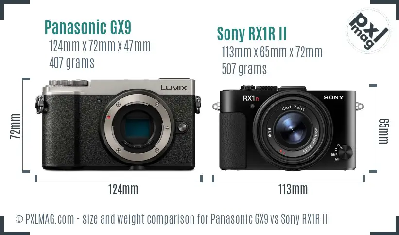 Panasonic GX9 vs Sony RX1R II size comparison