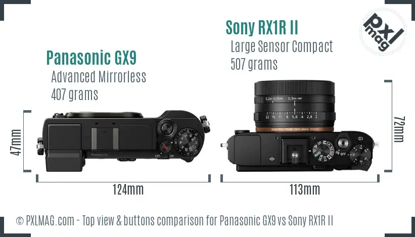 Panasonic GX9 vs Sony RX1R II top view buttons comparison