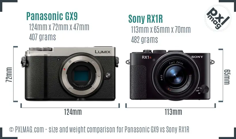 Panasonic GX9 vs Sony RX1R size comparison