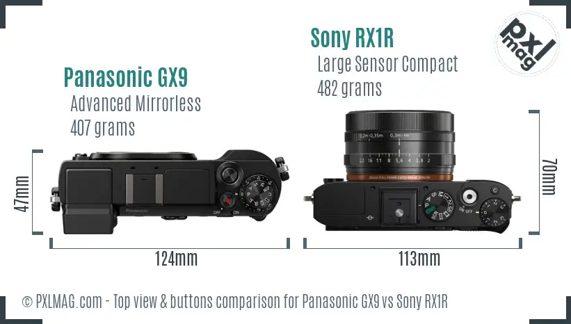 Panasonic GX9 vs Sony RX1R top view buttons comparison