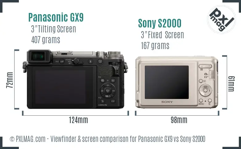 Panasonic GX9 vs Sony S2000 Screen and Viewfinder comparison