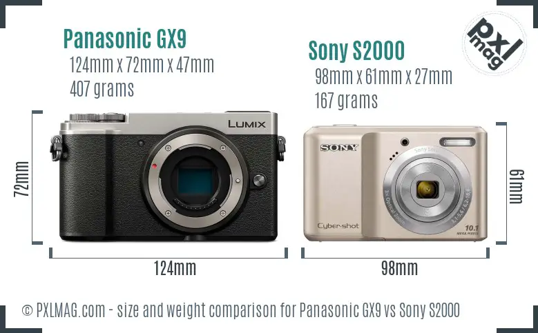 Panasonic GX9 vs Sony S2000 size comparison