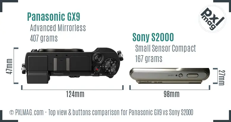 Panasonic GX9 vs Sony S2000 top view buttons comparison