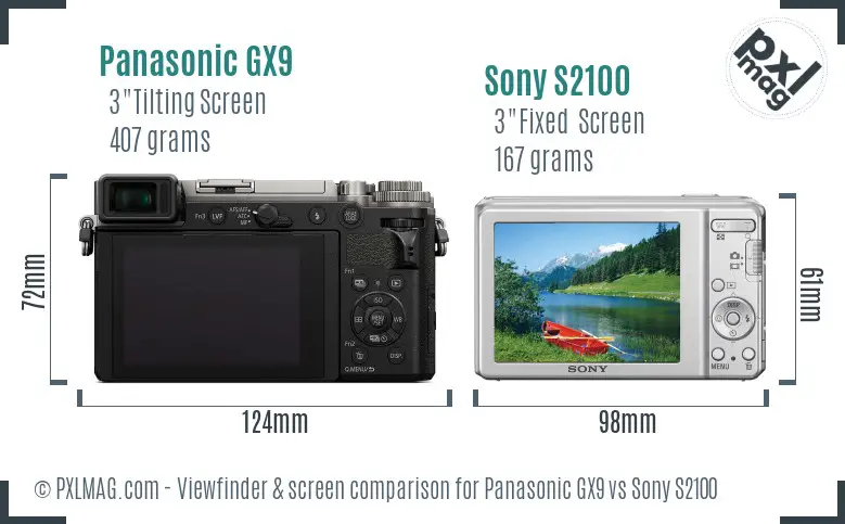 Panasonic GX9 vs Sony S2100 Screen and Viewfinder comparison