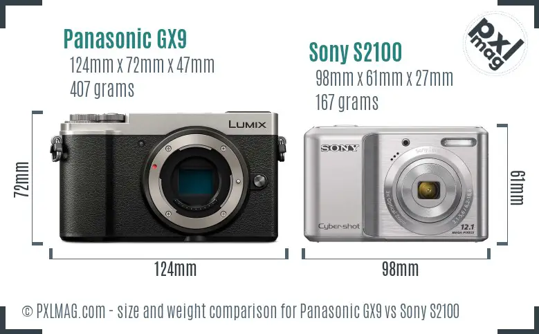 Panasonic GX9 vs Sony S2100 size comparison