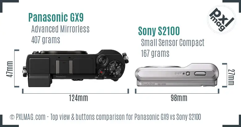 Panasonic GX9 vs Sony S2100 top view buttons comparison