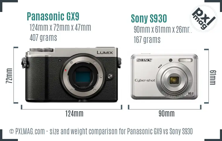 Panasonic GX9 vs Sony S930 size comparison