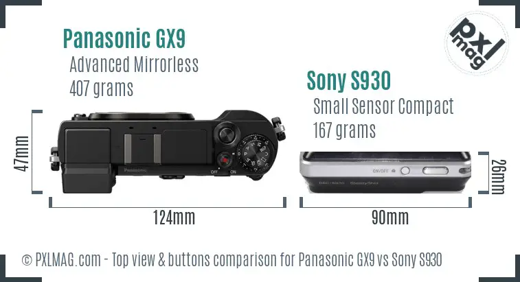 Panasonic GX9 vs Sony S930 top view buttons comparison