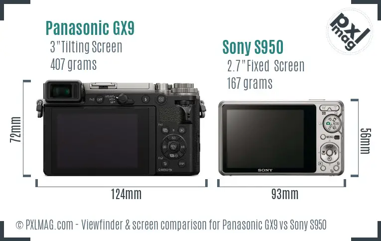 Panasonic GX9 vs Sony S950 Screen and Viewfinder comparison