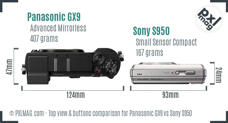 Panasonic GX9 vs Sony S950 top view buttons comparison