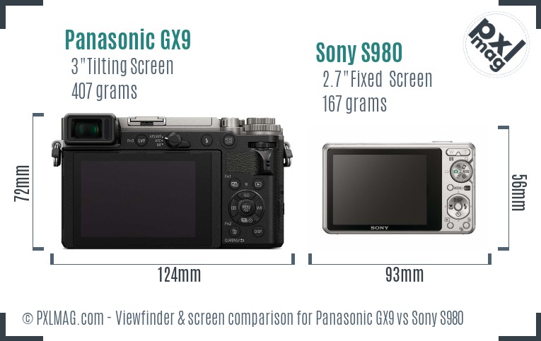 Panasonic GX9 vs Sony S980 Screen and Viewfinder comparison