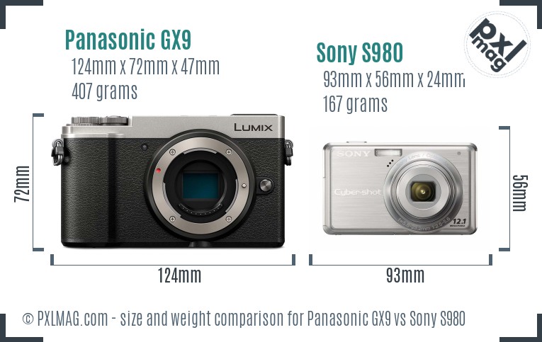 Panasonic GX9 vs Sony S980 size comparison