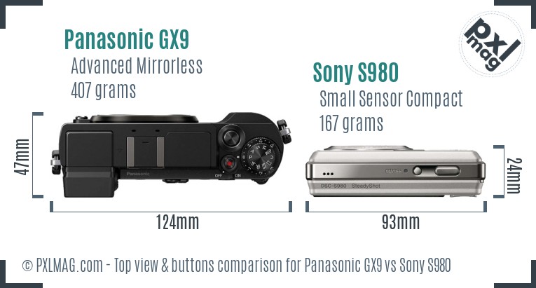 Panasonic GX9 vs Sony S980 top view buttons comparison