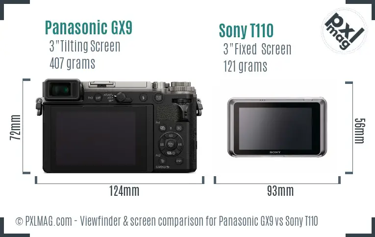 Panasonic GX9 vs Sony T110 Screen and Viewfinder comparison