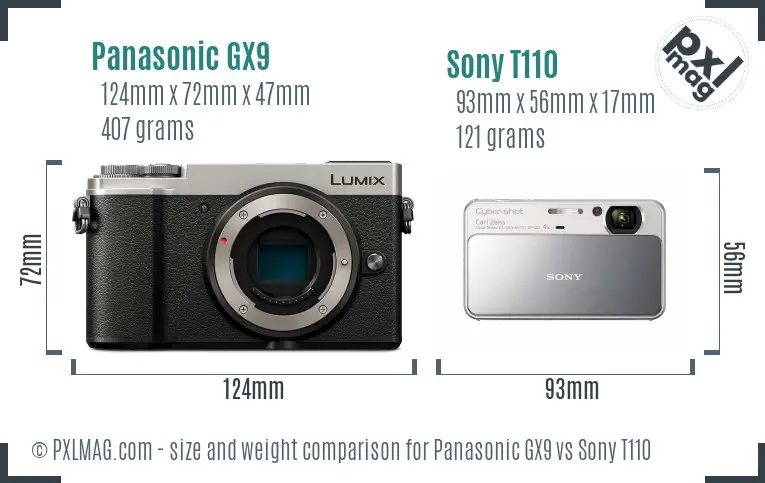 Panasonic GX9 vs Sony T110 size comparison