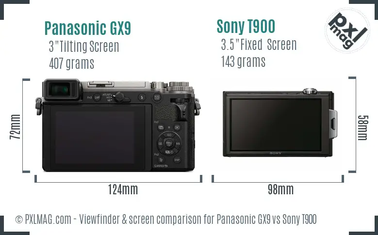 Panasonic GX9 vs Sony T900 Screen and Viewfinder comparison