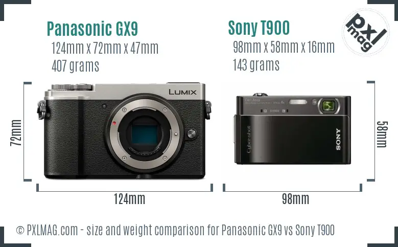 Panasonic GX9 vs Sony T900 size comparison