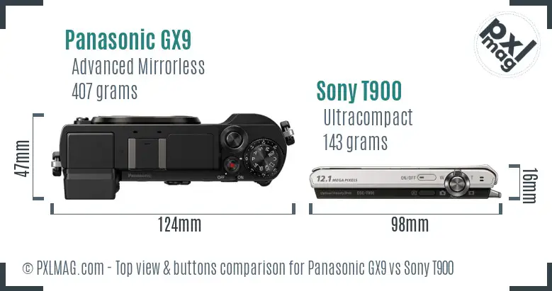 Panasonic GX9 vs Sony T900 top view buttons comparison