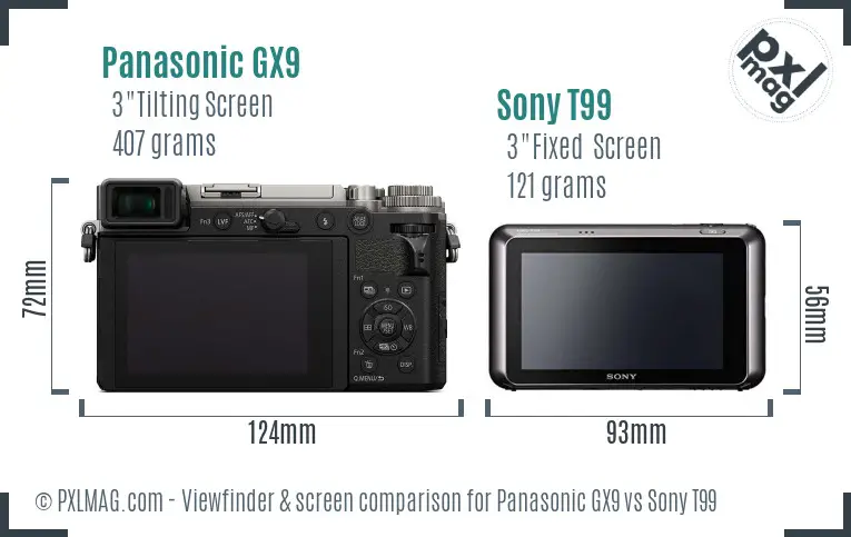 Panasonic GX9 vs Sony T99 Screen and Viewfinder comparison