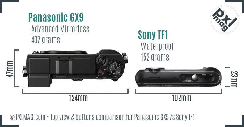 Panasonic GX9 vs Sony TF1 top view buttons comparison