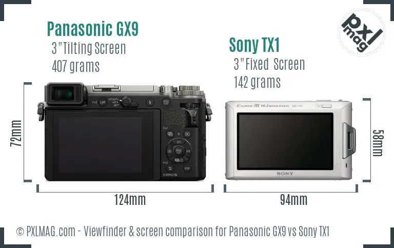 Panasonic GX9 vs Sony TX1 Screen and Viewfinder comparison