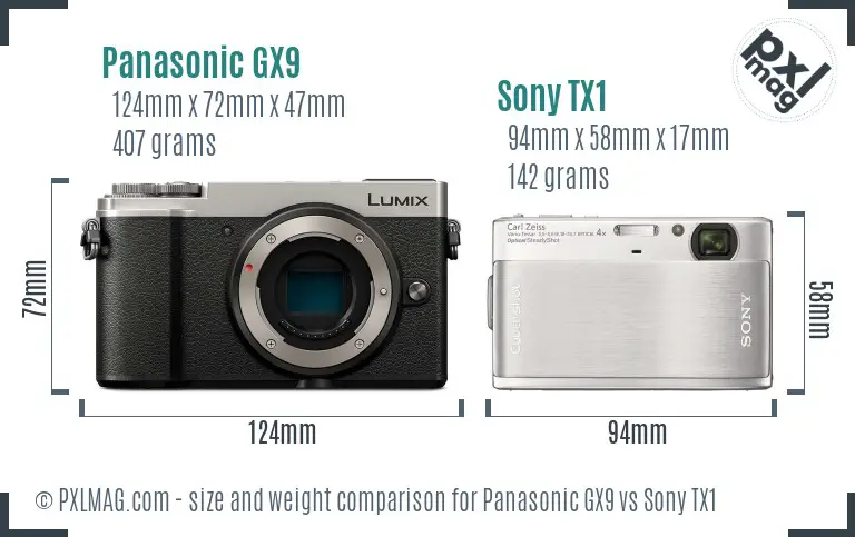 Panasonic GX9 vs Sony TX1 size comparison