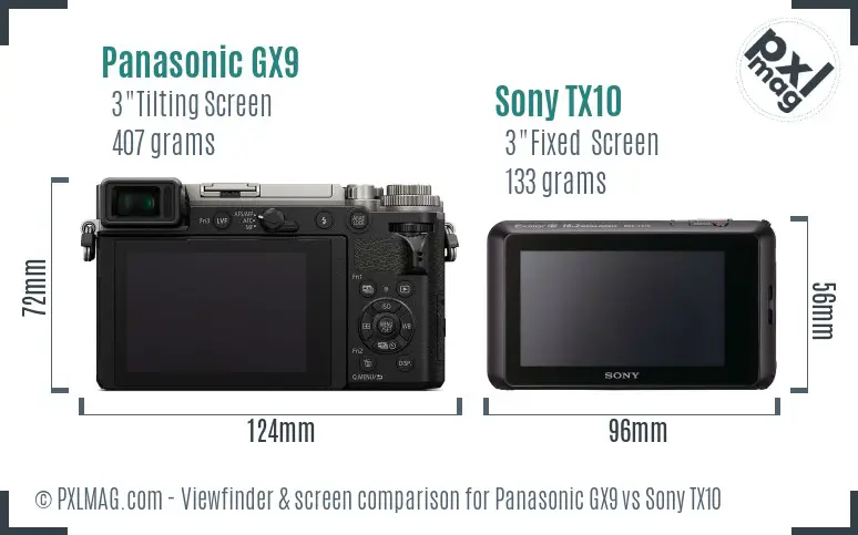 Panasonic GX9 vs Sony TX10 Screen and Viewfinder comparison