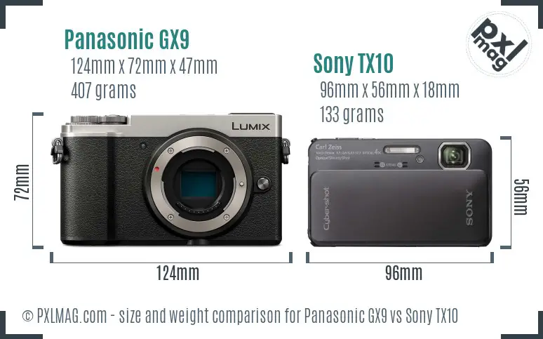 Panasonic GX9 vs Sony TX10 size comparison