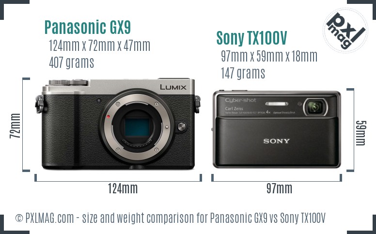 Panasonic GX9 vs Sony TX100V size comparison