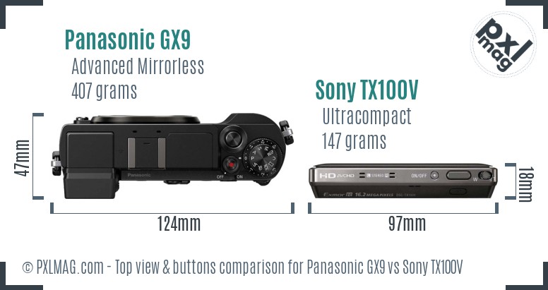 Panasonic GX9 vs Sony TX100V top view buttons comparison