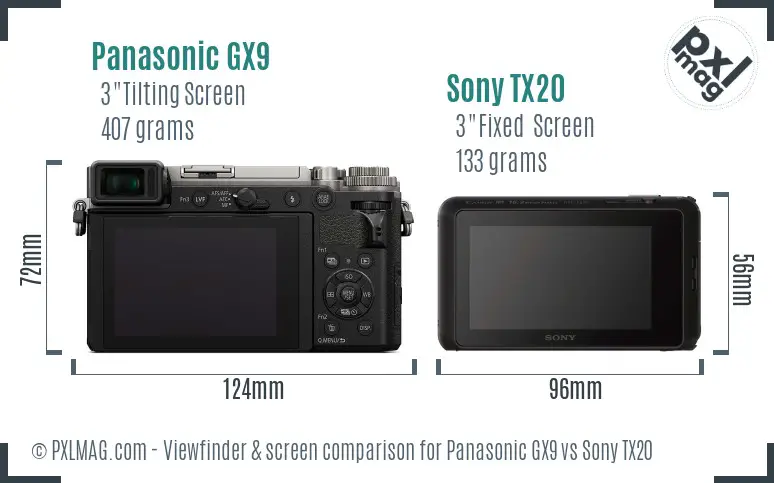 Panasonic GX9 vs Sony TX20 Screen and Viewfinder comparison